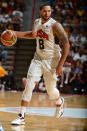 Deron Williams #8 of the US Men's Senior National Team drives against the Dominican Republic during an exhibition game on July 12, 2012 at the Thomas and Mack Center in Las Vegas, Nevada. (Garrett W. Ellwood/NBAE via Getty Images)