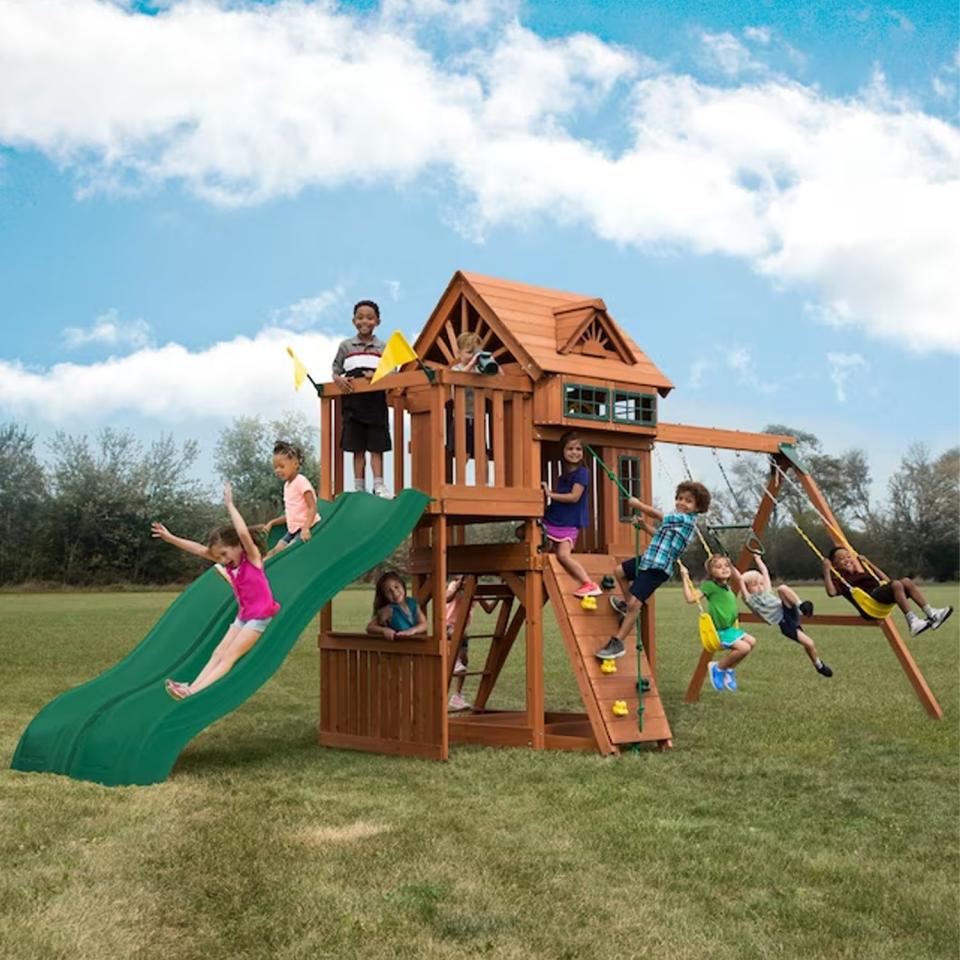 <p><a href="https://go.redirectingat.com?id=74968X1596630&url=https%3A%2F%2Fwww.lowes.com%2Fpd%2FGorilla-Playsets-Captains-Fort-Residential-Wood-Playset%2F1000389499&sref=https%3A%2F%2Fwww.bestproducts.com%2Fparenting%2Fkids%2Fg2940%2Fwooden-swing-sets%2F" rel="nofollow noopener" target="_blank" data-ylk="slk:Shop Now;elm:context_link;itc:0;sec:content-canvas" class="link ">Shop Now</a></p><p>Captain's Fort Residential Wood Playset</p><p>lowes.com</p><p>$1899.00</p>