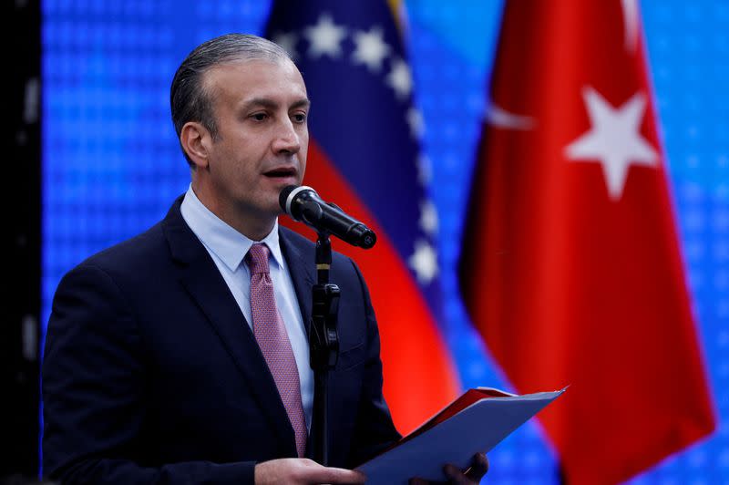 FILE PHOTO: Venezuelan Oil Minister Tareck El Aissami speaks during the Venezuela-Turkey Binational meeting at the Miraflores Palace, in Caracas