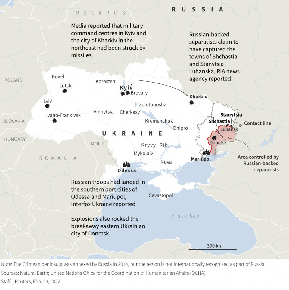 Where Russian troops have entered Ukraine. (Reuters)