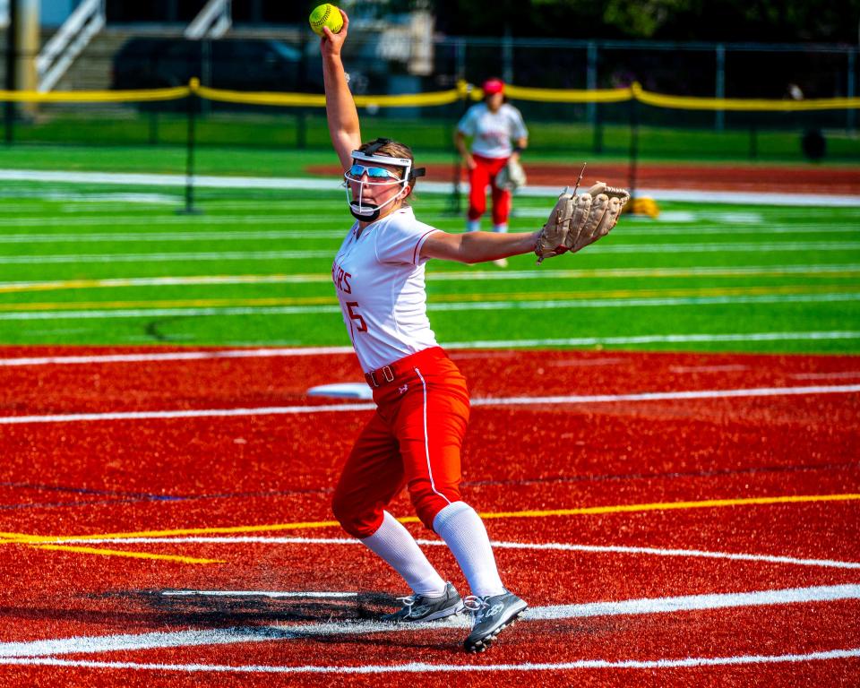 New Bedford's Hayleigh Chenard fires to the plate.