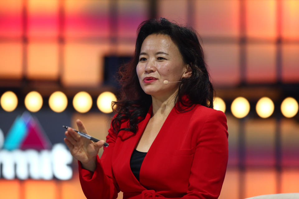 LISBON , PORTUGAL - 6 November 2019; Cheng Lei, Anchor, CGTN Europe, on Centre Stage during day two of Web Summit 2019 at the Altice Arena in Lisbon, Portugal. (Photo By Vaughn Ridley/Sportsfile for Web Summit via Getty Images)