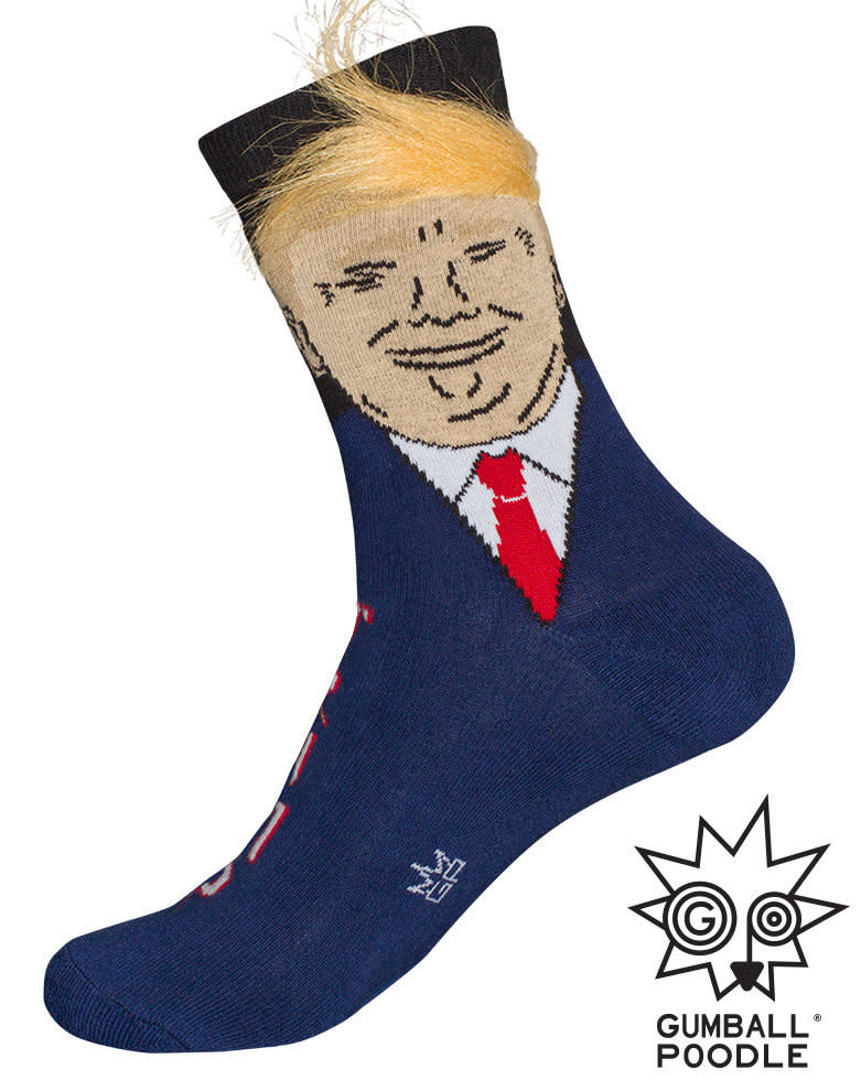 Can't decide whether to flip off Donald Trump or sock him? These <a href="http://www.gumballpoodle.com/collections/political/products/donald-trump" target="_blank">socks</a> that come with actual hair on Trump's head (unlike the real Donald) should satisfy both urges. Don't wash your feet before you put them on. ($30, GumballPoodle.com)