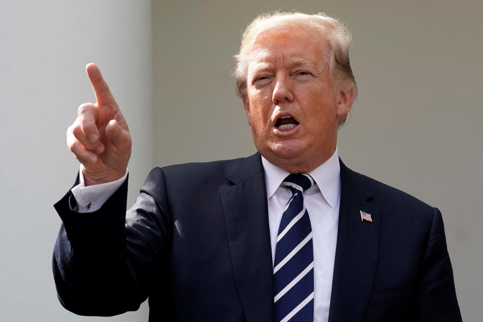 President Trump gestures at a news conference in the Rose Garden of the White House on Tuesday. (Photo: Yuri Gripas/Reuters)