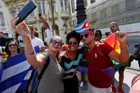 Cuban LGBT activists participate in an annual demonstration against homophobia and transphobia in Havana, Cuba May 11, 2019. REUTERS/Stringer