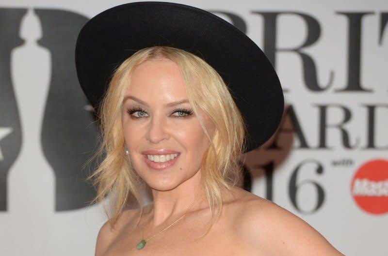 Kylie Minogue attends the Brit Awards in 2016. File Photo by Rune Hellestad/UPI