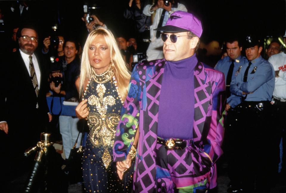 Elton John and Donatella Versace in 1991. - Credit: Getty Images
