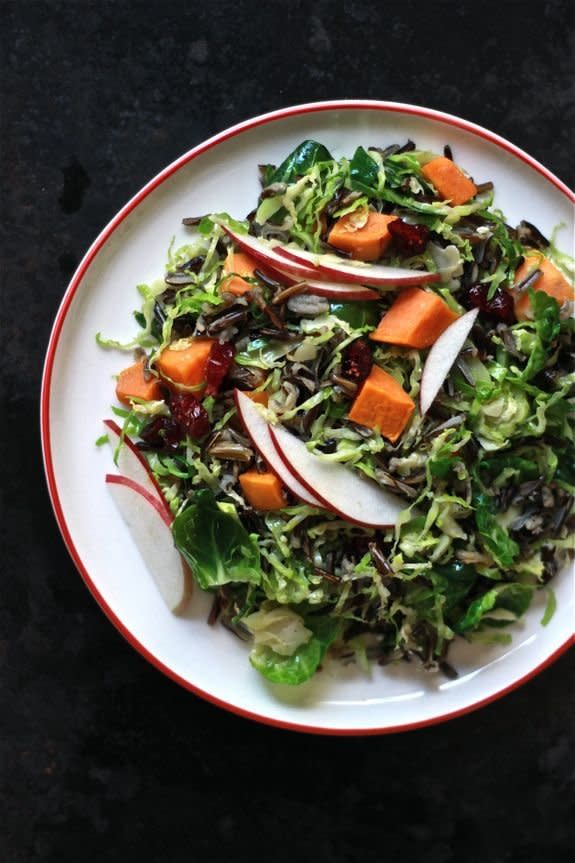 <strong>Get the <a href="http://www.theclevercarrot.com/2013/10/shaved-brussels-sprouts-salad-with-wild-rice-apples/" target="_blank">Shaved Brussels Sprouts Salad With Wild Rice recipe</a> from The Clever Carrot</strong>