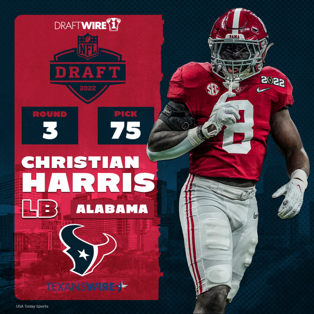 Former Alabama LB Christian Harris drafted by Houston Texans in