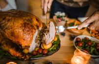 <p>For a first-time Thanksgiving host, figuring out <a href="https://www.thedailymeal.com/how-much-turkey-per-person?referrer=yahoo&category=beauty_food&include_utm=1&utm_medium=referral&utm_source=yahoo&utm_campaign=feed" rel="nofollow noopener" target="_blank" data-ylk="slk:how much turkey to buy per guest;elm:context_link;itc:0;sec:content-canvas" class="link ">how much turkey to buy per guest</a> can be overwhelming. But it’s actually pretty simple: You’re going to want about a pound to a pound and a half per person. While the goal is to stuff your face on Thanksgiving, each individual isn’t <em>actually</em> expected to eat 24 ounces of turkey that day. That weight also takes into account the turkey carcass, giblets and an ample amount of leftovers.</p>