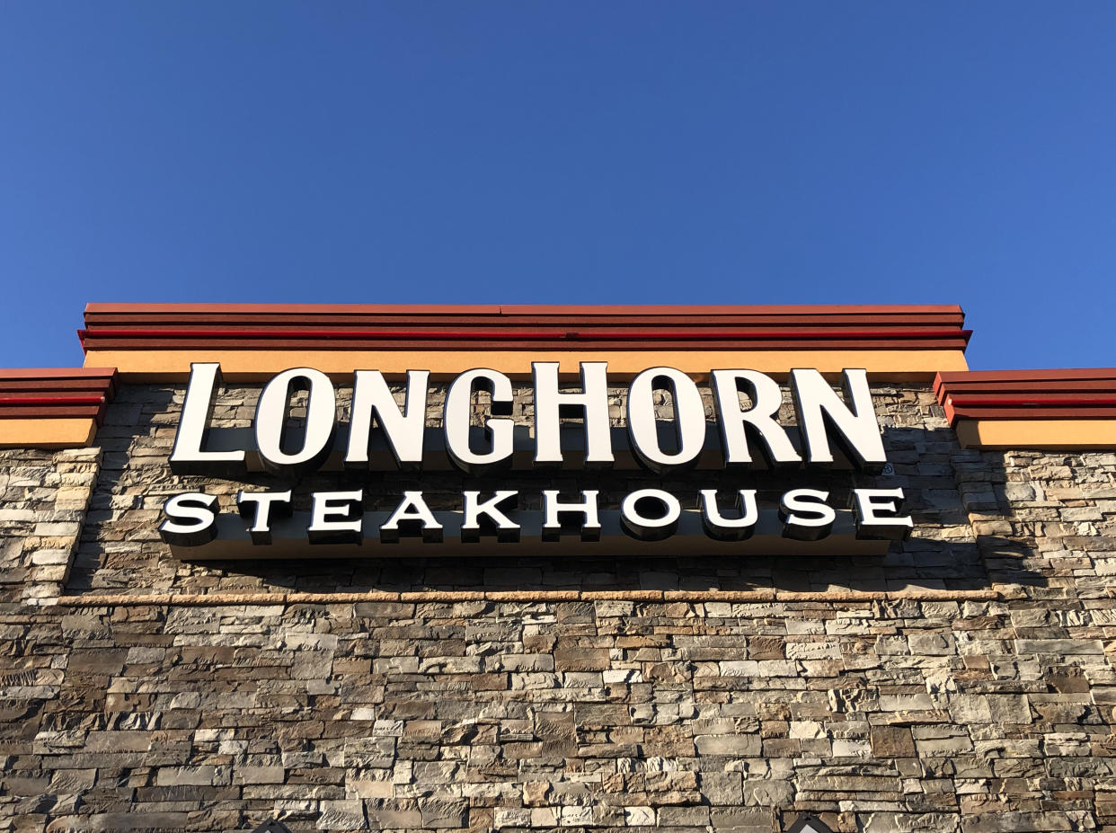 Longhorn Steakhouse exterior sign, Rego Park Mall, Queens, NY. (Photo by: Lindsey NicholsonEducation Images/Universal Images Group via Getty Images)