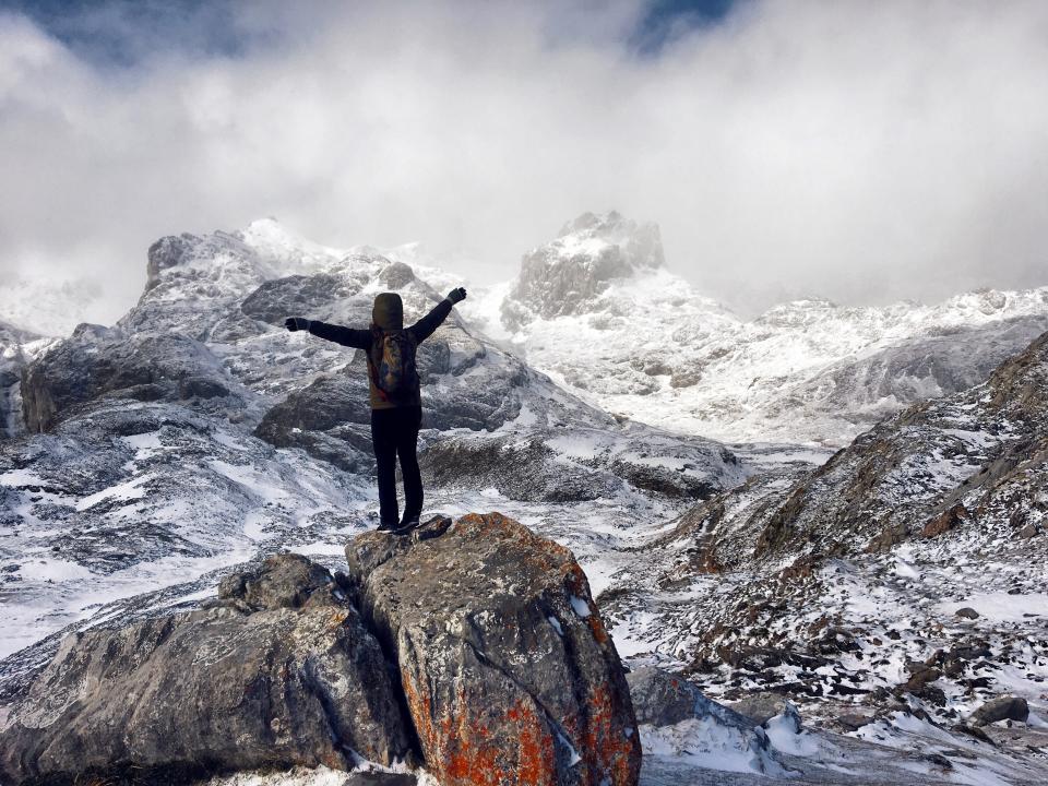 Picos de Europa, Spain with hiker's back to the camera