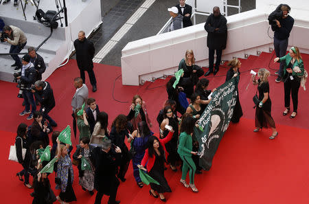 72nd Cannes Film Festival - Screening of the documentary film "Que Sea Ley" (Let it be law) presented as part of special screenings - Cannes, France, May 18, 2019. Protesters demonstrate against the rejection of the law legalizing abortion in Argentina. REUTERS/Stephane Mahe