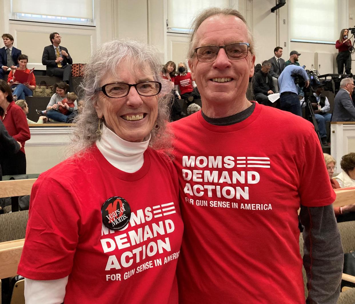 Debbie and Guy Biechele, of Athol drove the 150-mile round trip to the Statehouse Wednesday to advocate for gun violence reduction measures.