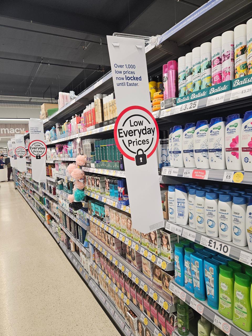 Tesco food isle with clubcard low prices promotion