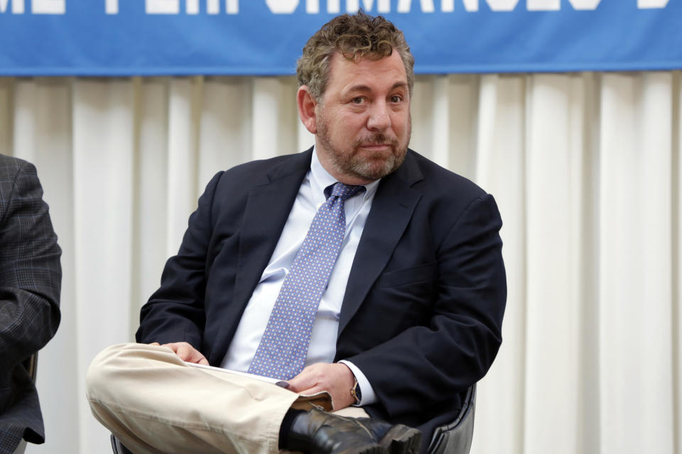 Madison Square Garden Chairman & CEO James Dolan attends the ceremony marking Billy Joel's 100th performance at New York's Madison Square Garden, Wednesday, July 18, 2018. (AP Photo/Richard Drew)