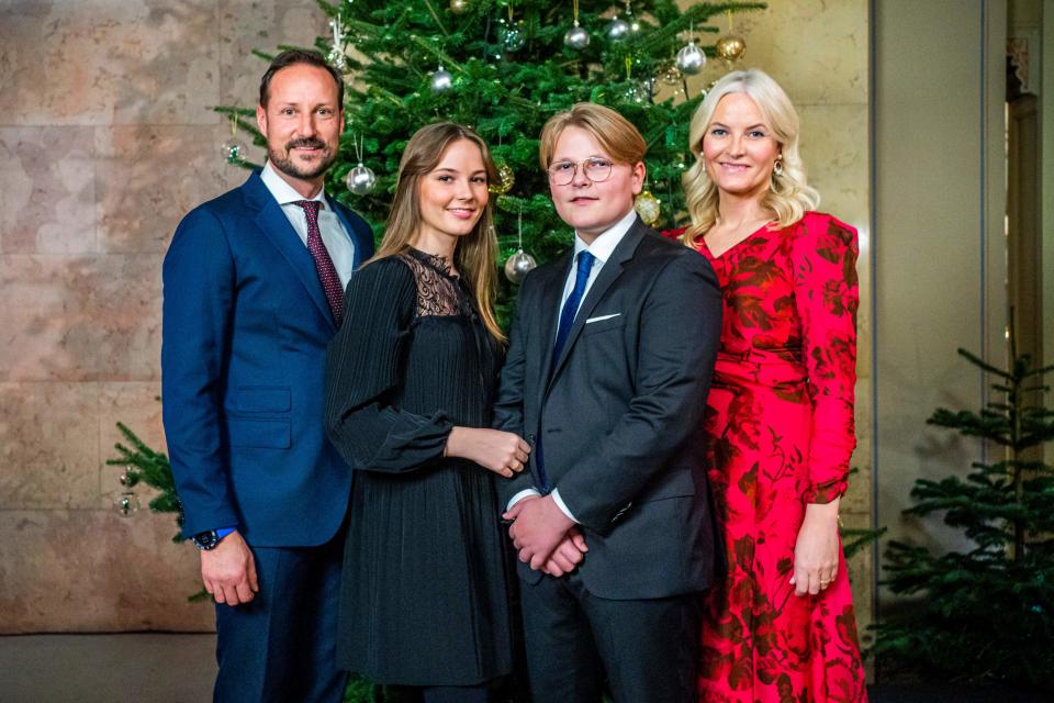 Crown Prince Haakon of Norway (1st L), Princess Ingrid Alexandra of Norway (2nd L), Prince Sverre Magnus of Norway (2nd R) and Crown Princess Mette-Marit of Norway 