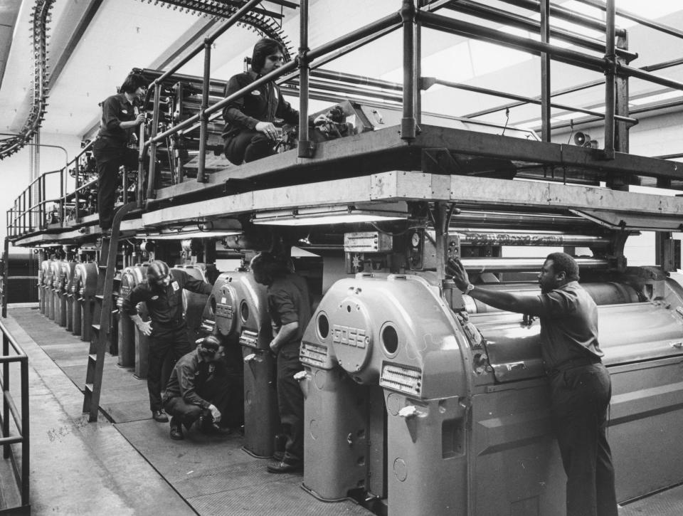 The press room at the Fayetteville Observer in 1978.