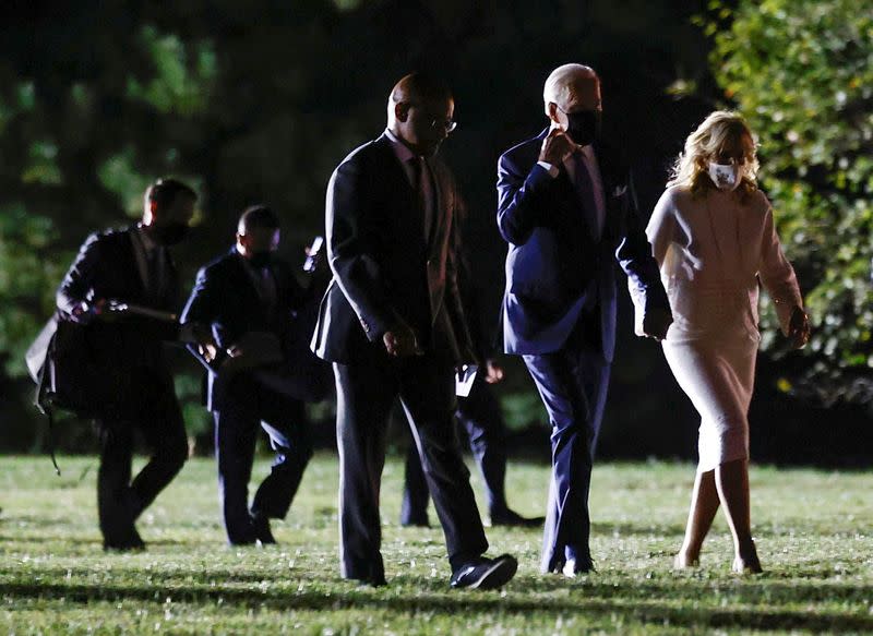 U.S. President Joe Biden and first lady Jill Biden arrive at Fort McHenry in Baltimore