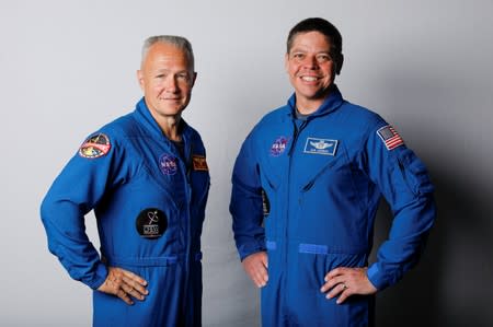 NASA commercial crew astronauts Douglas Hurley and Bob Behnken pose for a portrait at Johnson Space Center in Houston, Texas
