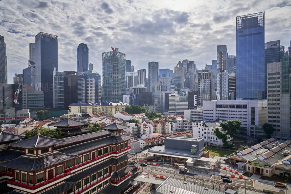 Buildings in the business district in Singapore, on Thursday, Feb. 17, 2022. 