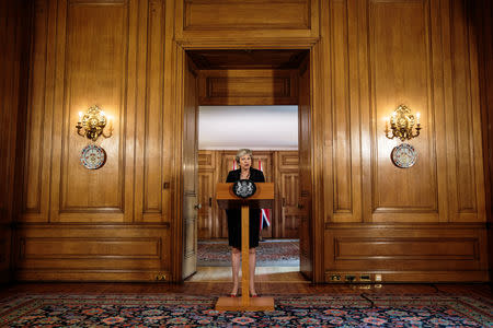 Britain's Prime Minister Theresa May makes a statement on Brexit negotiations with the European Union at Number 10 Downing Street, London September 21, 2018 . Jack Taylor/Pool via Reuters