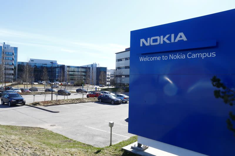 FILE PHOTO: A Nokia sign is seen at the company's headquarters in Espoo
