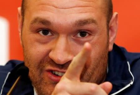 Boxing - Tyson Fury, Ricky Hatton & Naseem Hamed Press Conference - Landmark Hotel, London - 13/4/16 Tyson Fury during the press conference Action Images via Reuters / Paul Childs Livepic