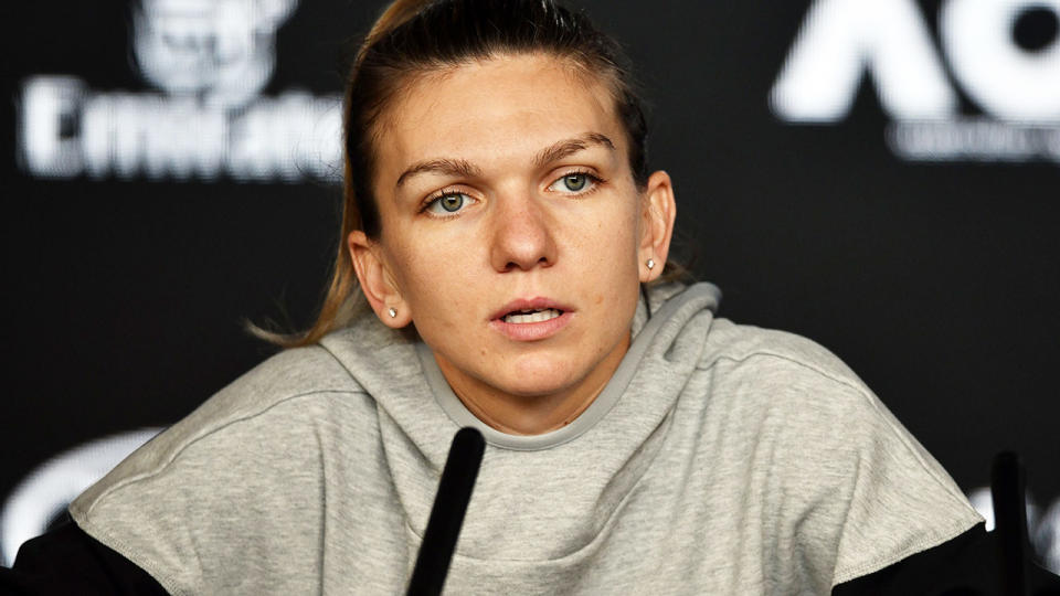 Simona Halep, pictured here speaking to the media at the Australian Open in 2020. 