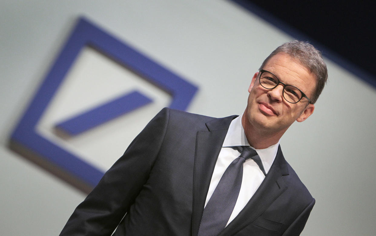 Christian Sewing, CEO of German bank Deutsche Bank, is pictured during the company's annual general meeting in Frankfurt am Main, western Germany, on May 23, 2019. - Deutsche Bank executives face angry shareholders at the annual general meeting when their names could be added to a growing list of top managers denied investor backing, according to media reports and insiders. (Photo by Daniel ROLAND / AFP)        (Photo credit should read DANIEL ROLAND/AFP/Getty Images)