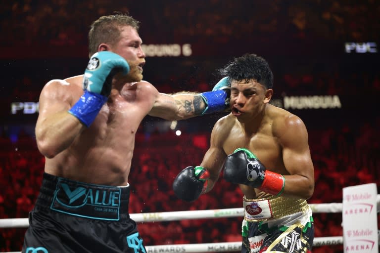 Saul 'Canelo' Alvarez lands a left against Jaime Munguia on the way to a unanimous decision victory in their super-middleweight world title fight in Las Vegas (Christian Petersen)