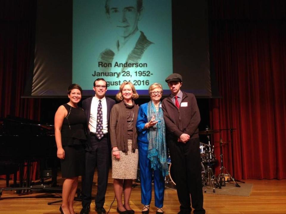 Theresa Garcia Robertson, from left, Cameron Bean, Cindy Sparks, Debbie Anderson and Max Anderson pose after Ron Anderson received the Valley Interfaith Promise Tom Black Compassionate Service Award Tuesday night. Chuck Williams/chwilliams@ledger-enquirer.cm