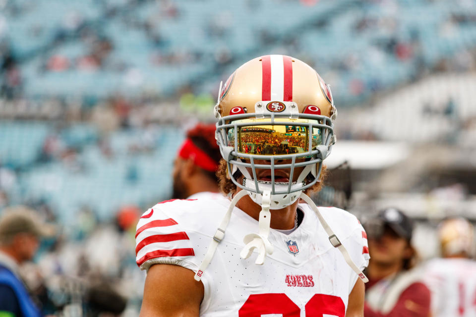 Nov 12, 2023; Jacksonville, Florida, USA; San Francisco 49ers wide receiver Willie Snead IV (83) during the warm ups before the game against the Jacksonville Jaguars at EverBank Stadium. Mandatory Credit: Morgan Tencza-USA TODAY Sports