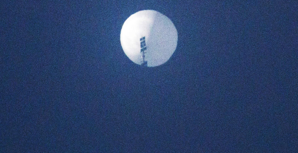 A suspected Chinese spy balloon in the sky over Billings, Mont., on Feb. 1, 2023. (Chase Doak / AFP - Getty Images file)
