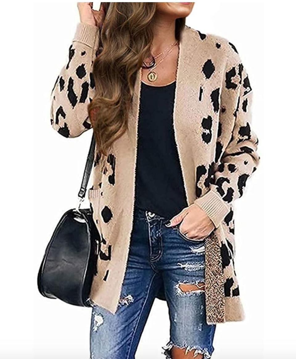 <a href="https://amzn.to/3cpA3EY" target="_blank" rel="noopener noreferrer">This leopard print cardigan</a> is available in sizes XS to XL in 17 colors. Find it for $35 on <a href="https://amzn.to/3cpA3EY" target="_blank" rel="noopener noreferrer">Amazon</a>.