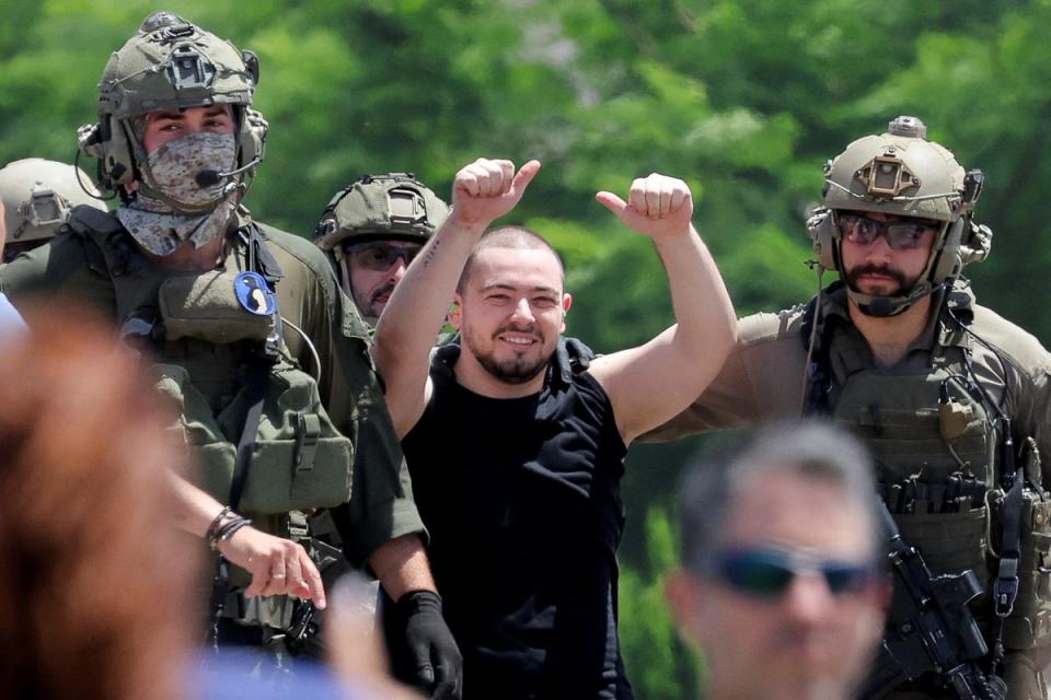 Almog Meir Jan reacts after being rescued (Reuters)