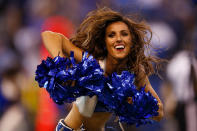 <p>A Indianapolis Colts cheerleader dances during the second half of the game against the Arizona Cardinals at Lucas Oil Stadium on September 17, 2017 in Indianapolis, Indiana. (Photo by Michael Reaves/Getty Images) </p>