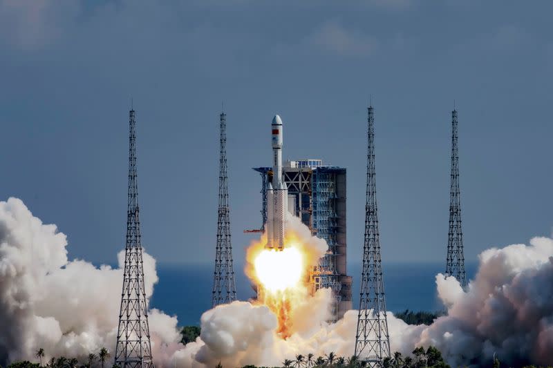 Long March-7 rocket, carrying the Tianzhou-3 cargo spacecraft, takes off from Wenchang Spacecraft Launch Center