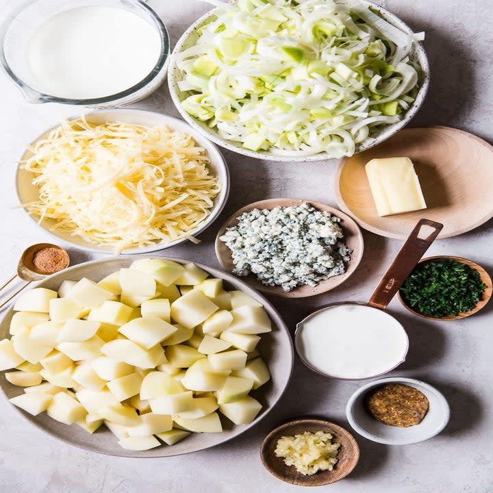 Ingredients for potato leek gratin.