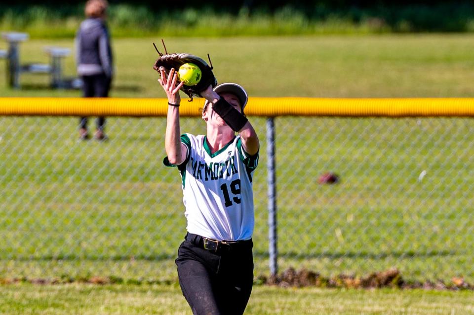 Dartmouth's Kathryn Lancaster charges in to pull in the sinking llne drive.