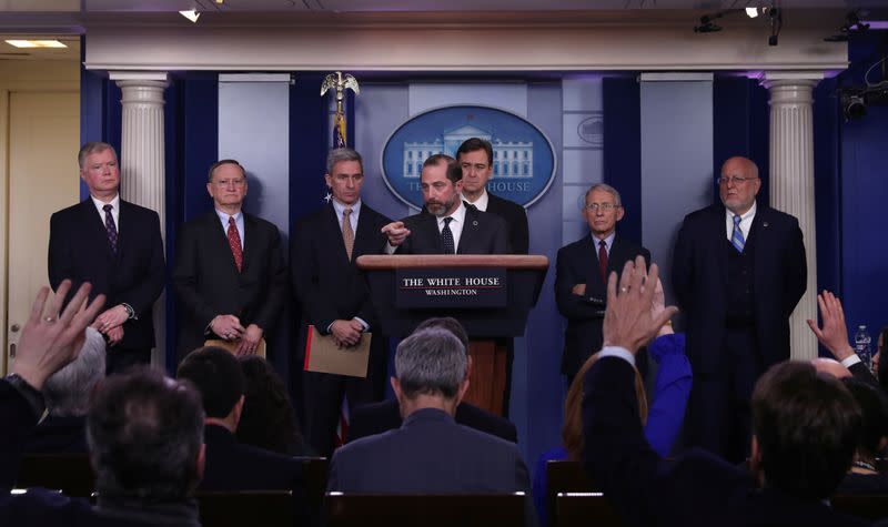 U.S. Health and Human Services Secretary Azar addresses White House briefing on coronavirus in Washington