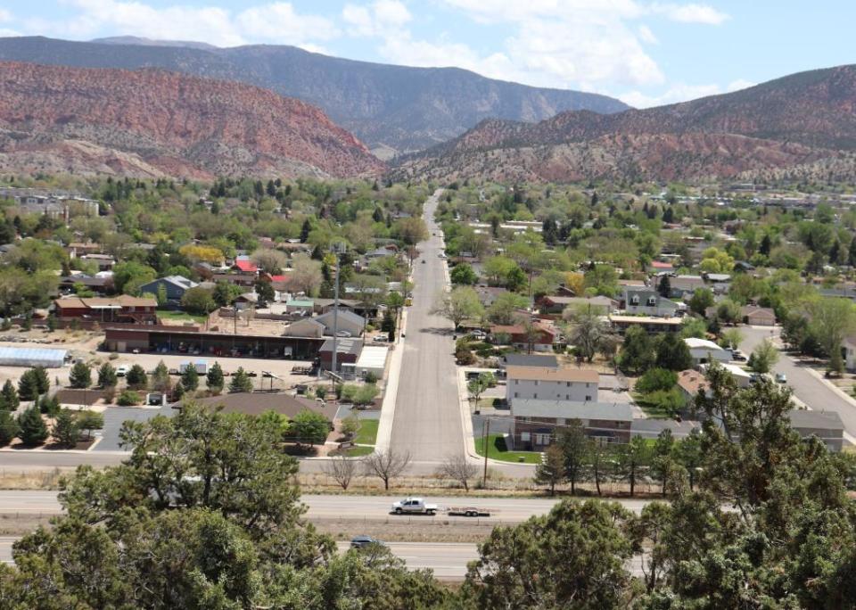 Aerial view of a street in Cedar City.