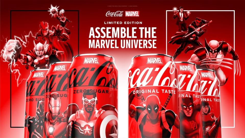 The first promo image for the Coca-Cola x Marvel promotion.