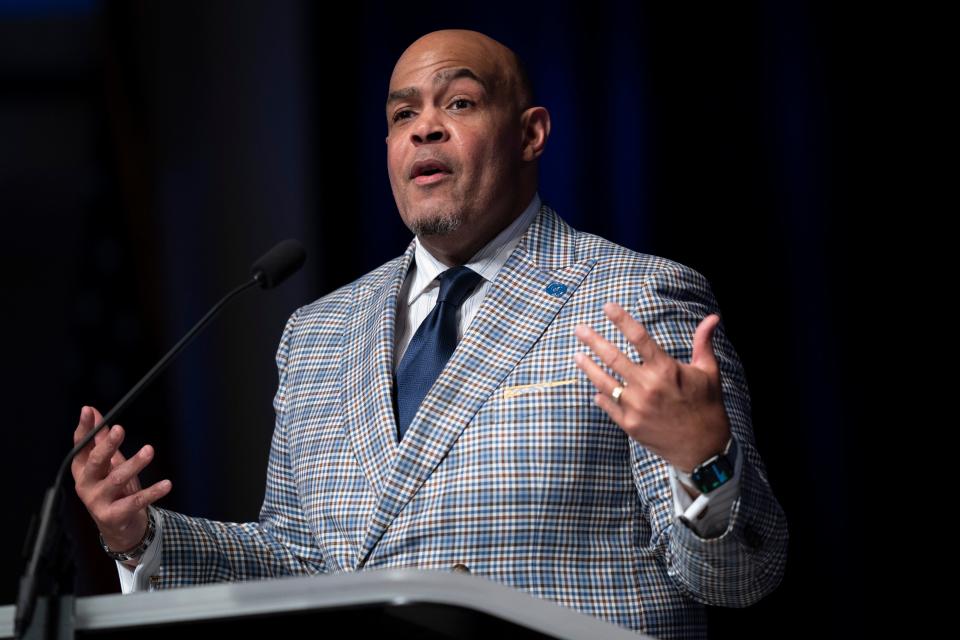 Interim President and CEO, Willie McLaurin addresses the Southern Baptist Convention Executive Committee meeting Monday, Feb. 20, 2023 in Nashville, Tenn. 