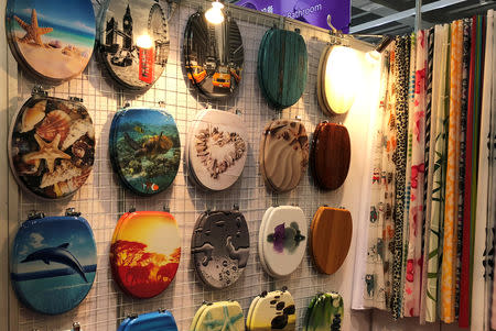 Decorated toilet seats are seen at a booth during the China Import and Export Fair, also known as Canton Fair, in Guangzhou, Guangdong province, China October 16, 2018. REUTERS/Sue-Lin Wong