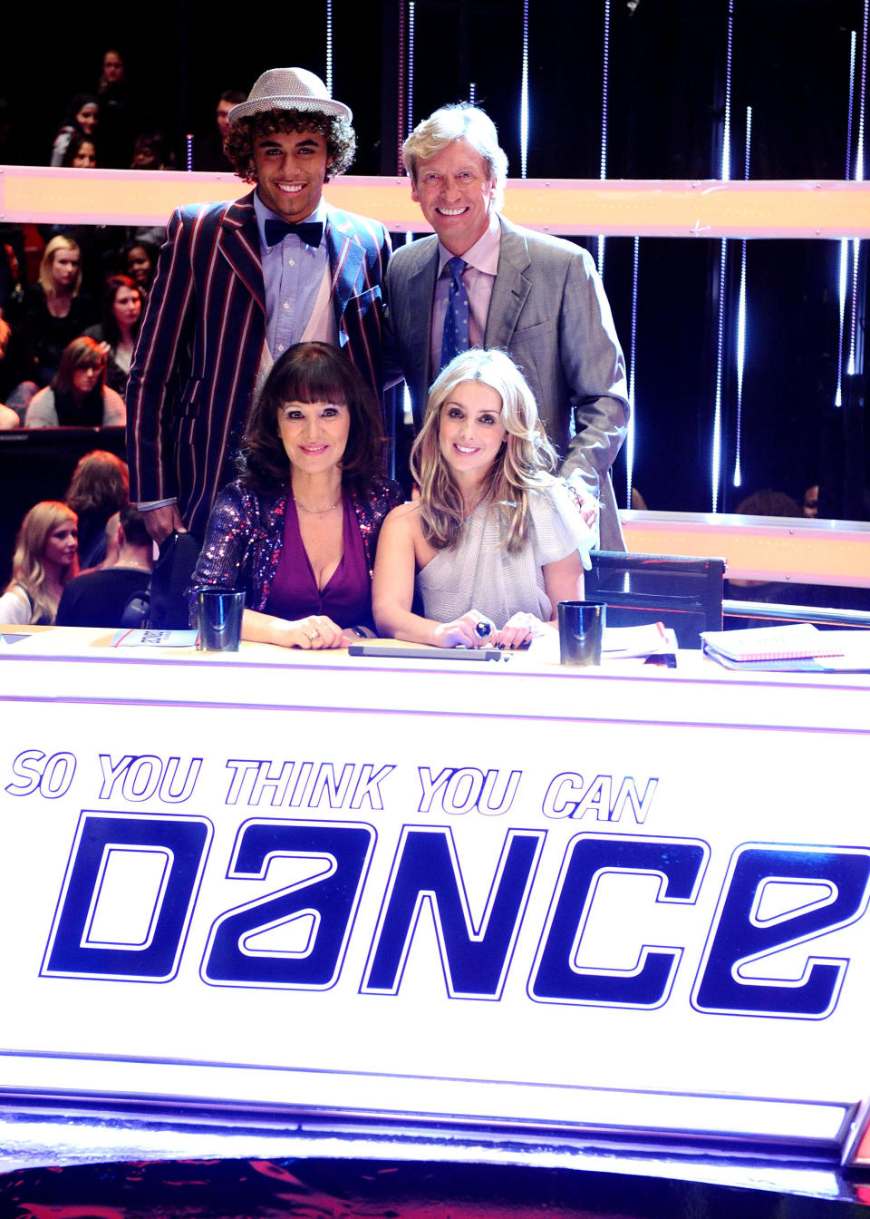 (left to right back row) Dance judges, Sisco Gomez and Nigel Lythgoe, front row left to right Arlene Phillips and Louise Redknapp, on the first live show of the BBC show, So You Think You Can Dance, at the BBC Studios in London.