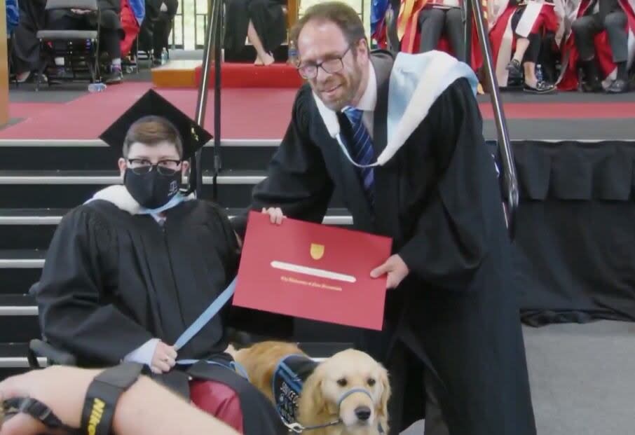 Because of a steep ramp up to the stage at Blair Curtis's graduation, he had to walk in front of the stage to receive his diploma. 