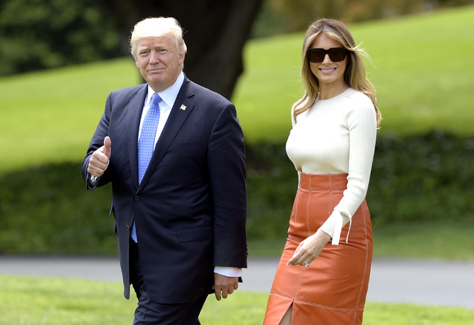 Donald and Melania Trump on the White House lawn on May 19