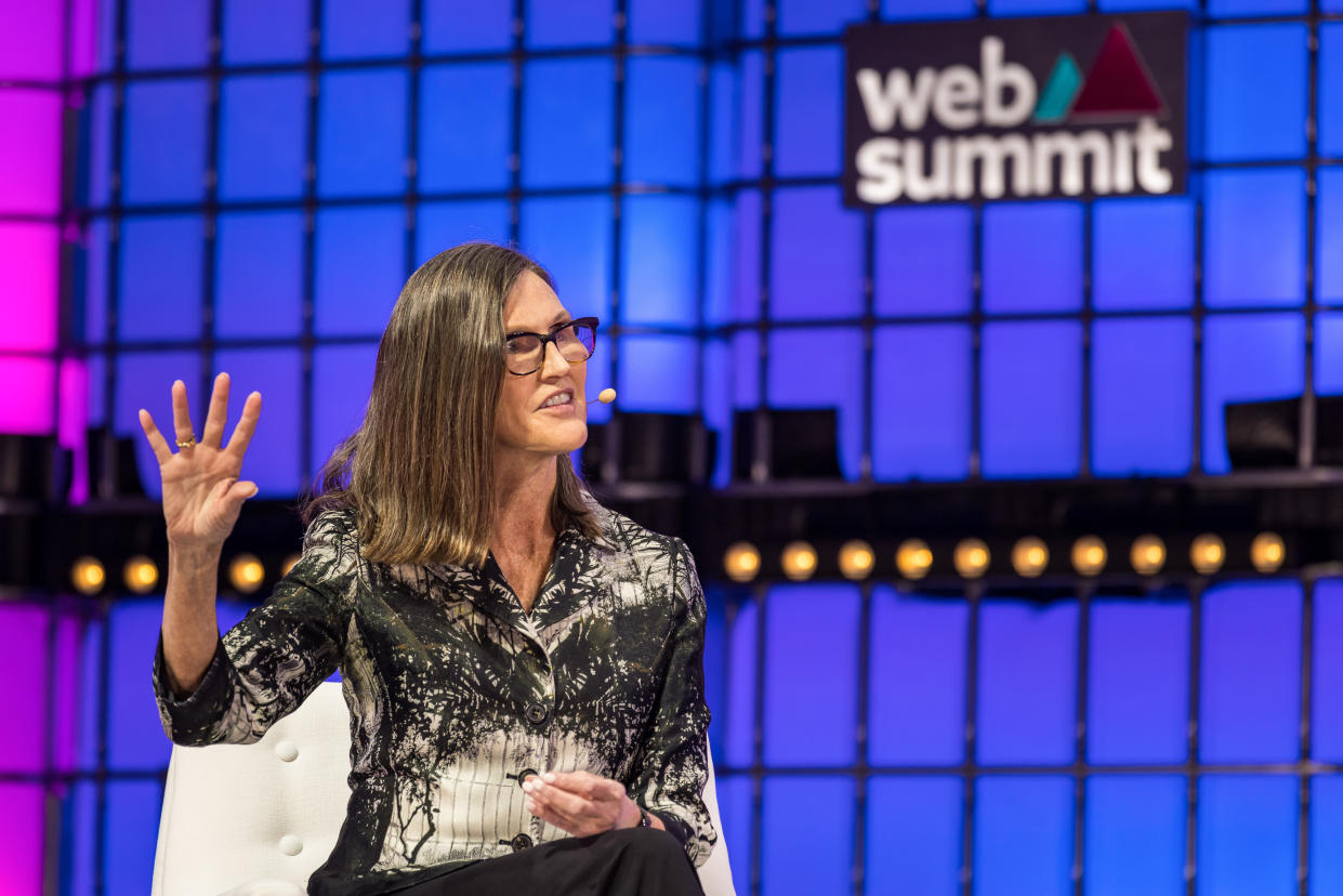 LISBON, PORTUGAL - 2022/11/02: Carrie Wood, the CEO and Chief Investment Officer at ARK Invest, speaks during a session at the Web Summit in Lisbon. The Web Summit runs from 1-4 November. (Photo by Henrique Casinhas/SOPA Images/LightRocket via Getty Images)