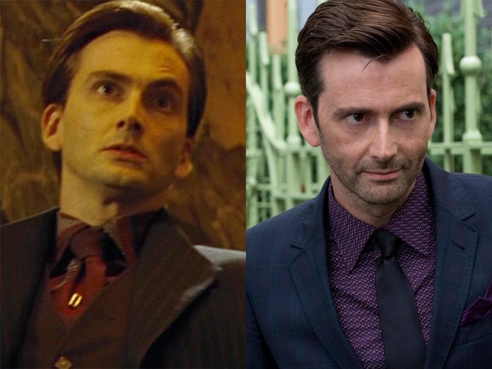On the left: David Tennant as Barty Crouch Jr. in "Harry Potter and the Goblet of Fire." On the right: Tennant as Kilgrave in season two of "Jessica Jones."
